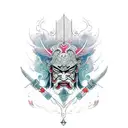 warrior with balance mind body and soul, abstract tattoo design idea