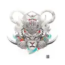 warrior with balance mind body and soul, abstract tattoo design idea