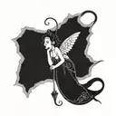 A surreal blackwork piece featuring a tooth fairy with a dark twist tattoo design idea