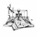 skeleton leaning over table with navigational chart and charting equipment on the bridge of a ship tattoo design idea