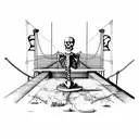skeleton leaning over table with navigational chart and charting equipment on the bridge of a ship tattoo design idea