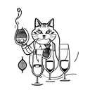 Cat drinking wine tattoo design idea