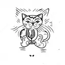 Cat drinking wine tattoo design idea
