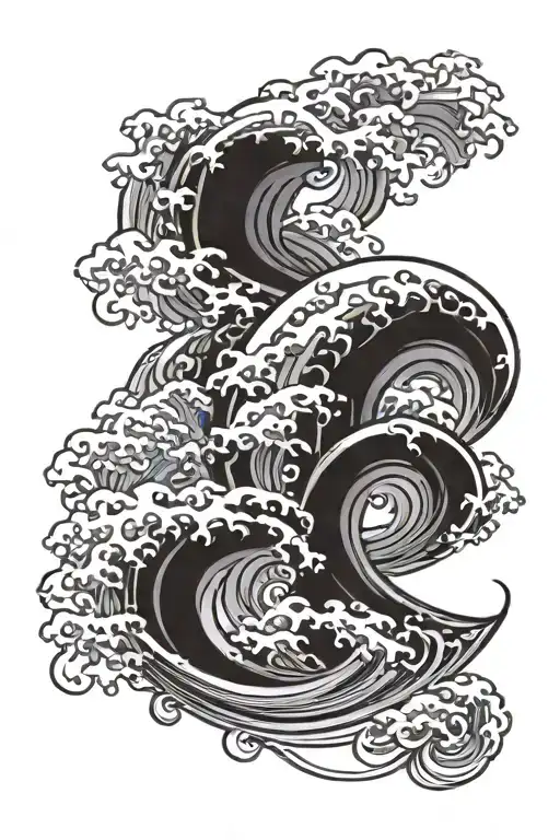 Japanese wave and swirl tattoo design idea