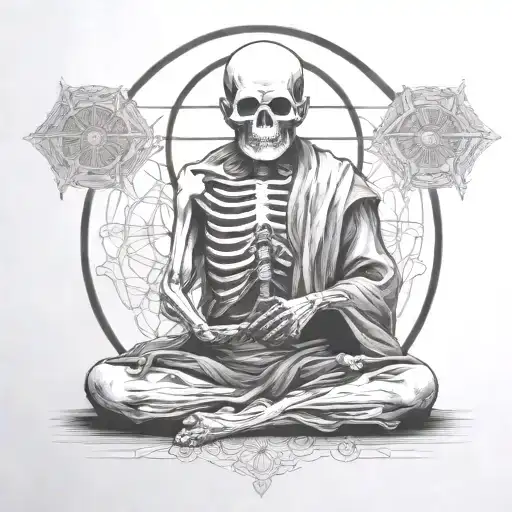 skeleton monk meditating with third eye  tattoo design idea