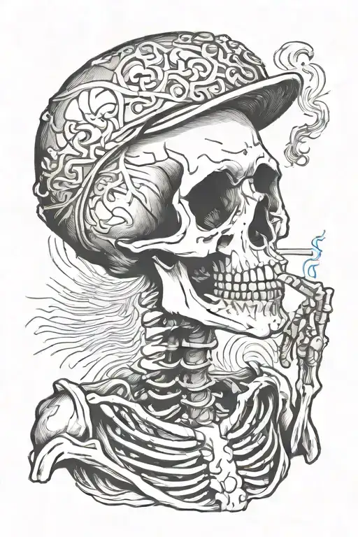 skeleton smoking cigarette tattoo design idea
