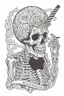 skeleton smoking cigarette tattoo design idea