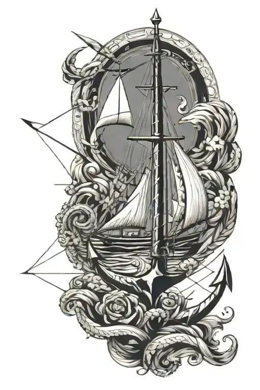 anchor, sail boat sailing tattoo design idea