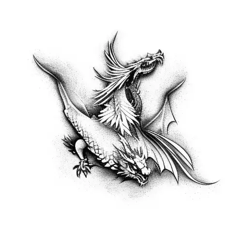 A phoenix and dragon playing poker together, showcasing a mix of power and strategy tattoo design idea