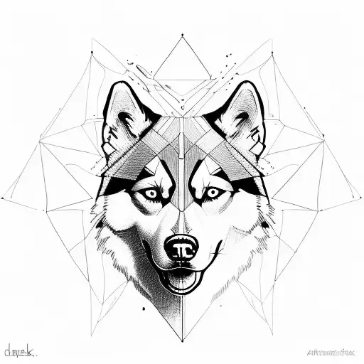 husky face with geometric  sketch  tattoo design idea