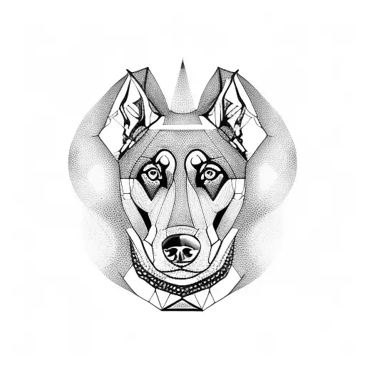 Doberman and husky faces with geometric  sketch  tattoo design idea