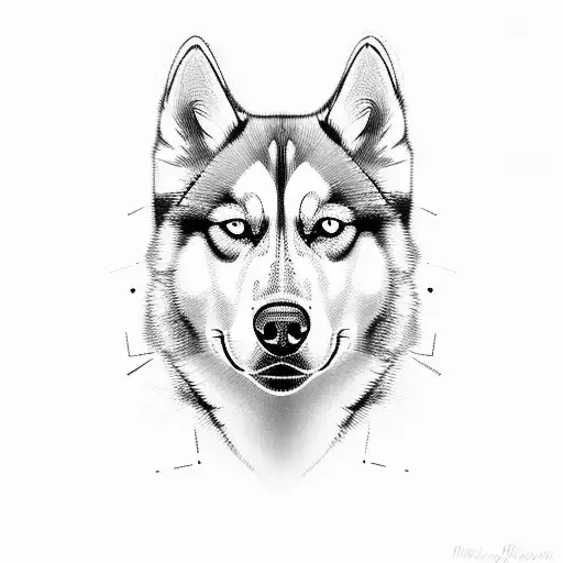 husky face with geometric  sketch  tattoo design idea