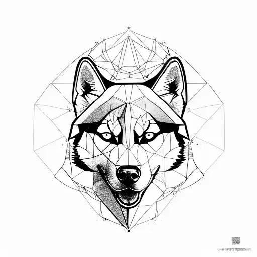 husky face with geometric  sketch  tattoo design idea
