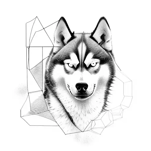 husky face with geometric  sketch  tattoo design idea
