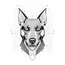 Doberman and husky face with geometric  sketch  tattoo design idea