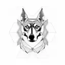 Doberman and husky face with geometric  sketch  tattoo design idea