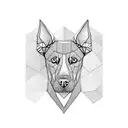 Doberman and husky faces with geometric  sketch  tattoo design idea