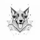 Doberman and husky faces with geometric  sketch  tattoo design idea