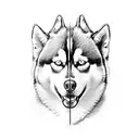 husky face divded in vertically , half real and half of it as a geometric scetch tattoo design idea