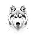 husky face divded in vertically , half real and half of it as a geometric scetch tattoo design idea