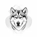 husky face divded in vertically , half real and half of it as a geometric scetch tattoo design idea