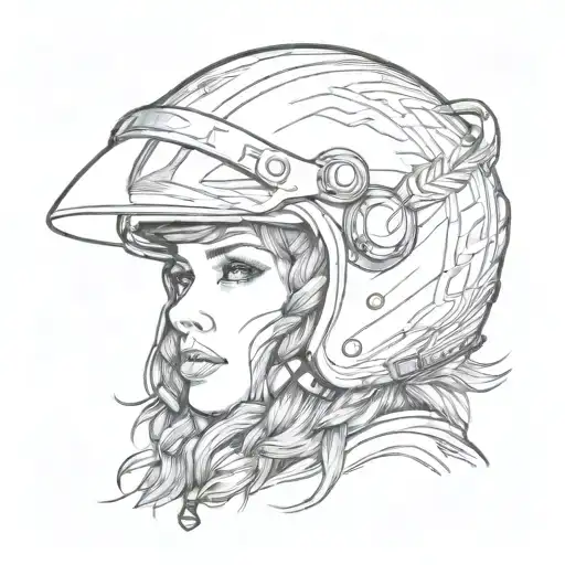 motorcycle helmet with women's braid tattoo design idea