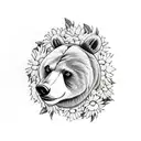 Bear traveling over a mountain with black eyed susans tattoo design idea