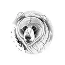 Bear traveling over a mountain with black eyed susans tattoo design idea