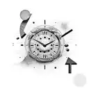 broken clock with pieces falling apart and memento mori and memento vivere and a sun dial in 3d tattoo design idea