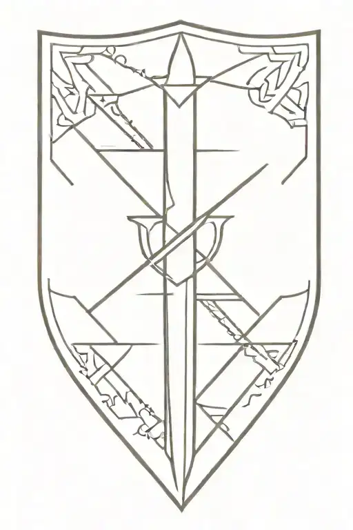 spear and shield adorned with intricate tattoo design idea