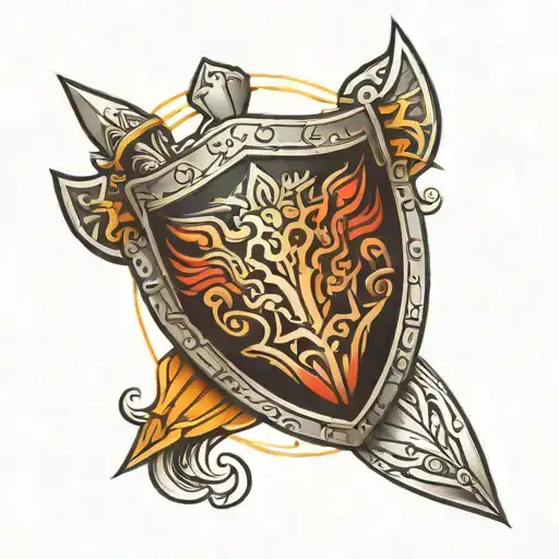 spear and shield tattoo design idea