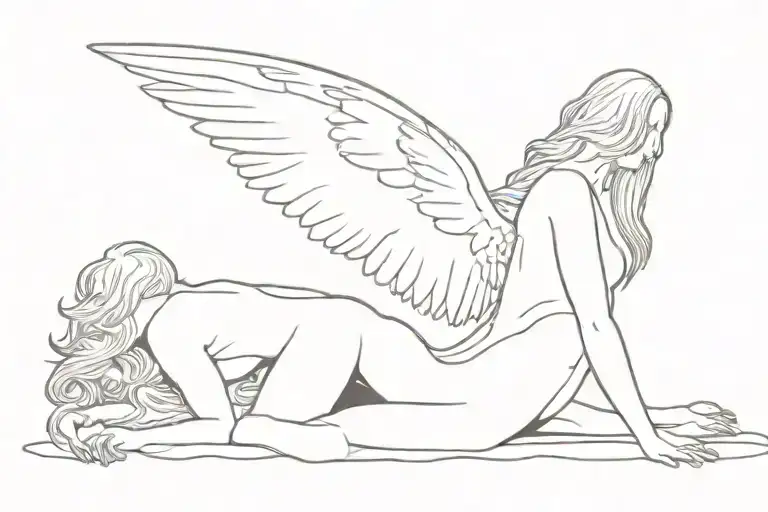 nude angel large wings reaching out  tattoo design idea