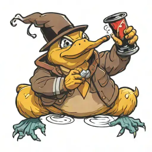 Psyduck smoking a cigar tattoo design idea