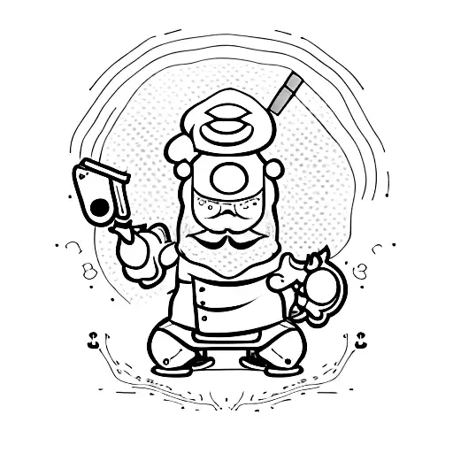 A minimalist tattoo design featuring a chef's knife and a gaming controller intertwined, symbolizing the client's love for cooking and gaming tattoo design idea