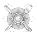 A tattoo design combining cooking utensils and learning symbols, with a hidden message in a foreign language tattoo design idea