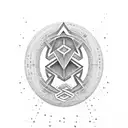 A mobius symbol with drops as if in speed, adds the letters A G L equally spaced across the symbol. tattoo design idea