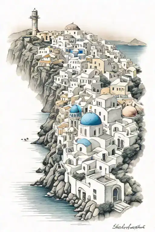 honeymoon of Santorini, UK and Italy tattoo design idea