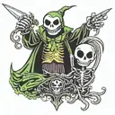 jack skeleton holding oogie boogie with knife tattoo design idea