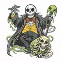 jack skeleton holding oogie boogie with knife tattoo design idea