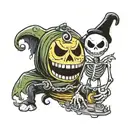 jack skeleton holding oogie boogie with knife tattoo design idea