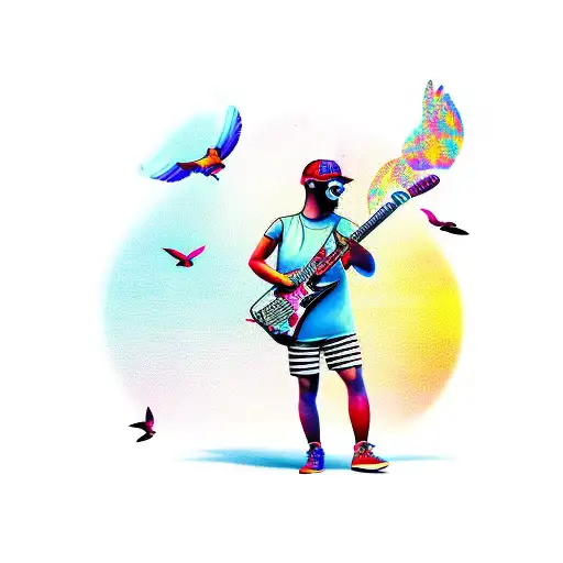 Electric guitar with birds tattoo design idea