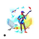 Electric guitar with birds tattoo design idea