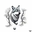 An intricately detailed dotwork tattoo of a wolf gracefully leaping through the trees tattoo design idea