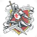 knights Templar with sword and writing saying he who kneels before god can stand before anyone tattoo design idea