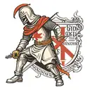 knights Templar with sword and writing saying he who kneels before god can stand before anyone tattoo design idea