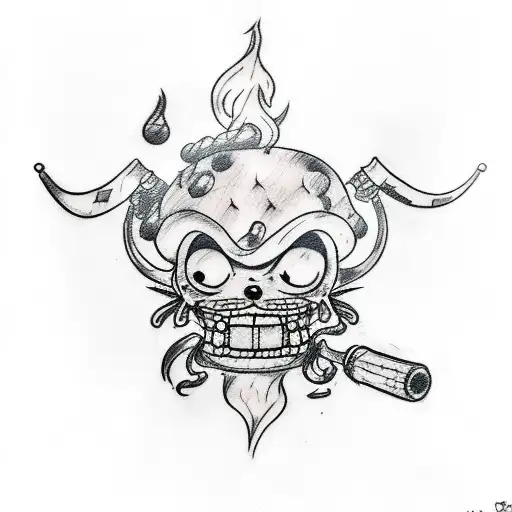 A sketch style tattoo of Chopper from One Piece enjoying a shisha session tattoo design idea