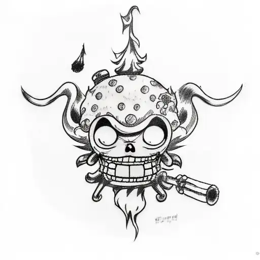 A sketch style tattoo of Chopper from One Piece enjoying a shisha session tattoo design idea