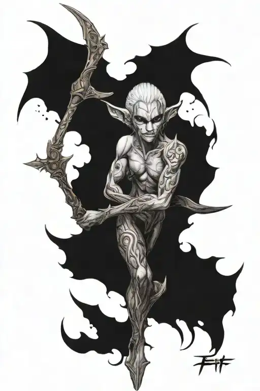 Dark Elf Lineage 2 tattoo design idea