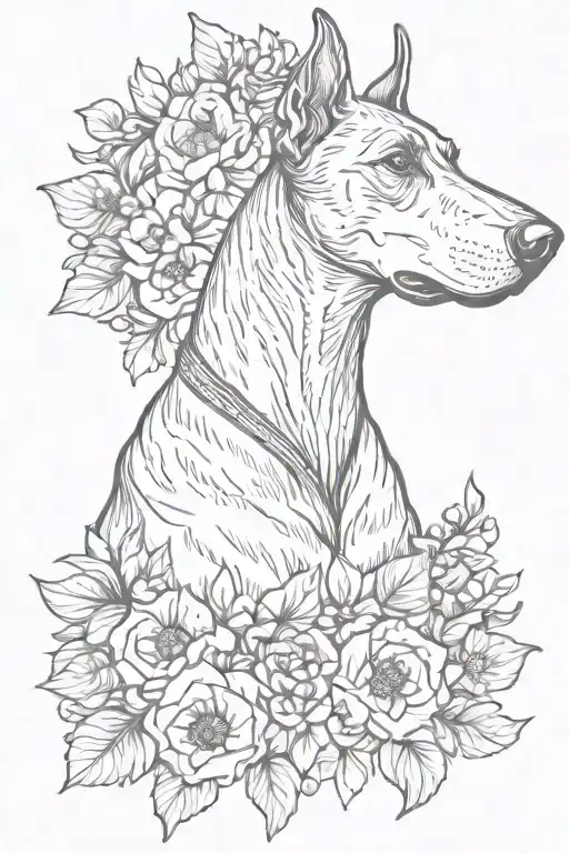 Doberman dogs in flowers tattoo design idea