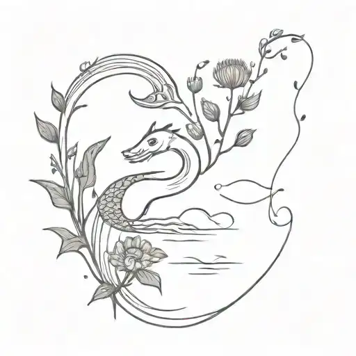 Loch Ness and thistle flower tattoo design idea